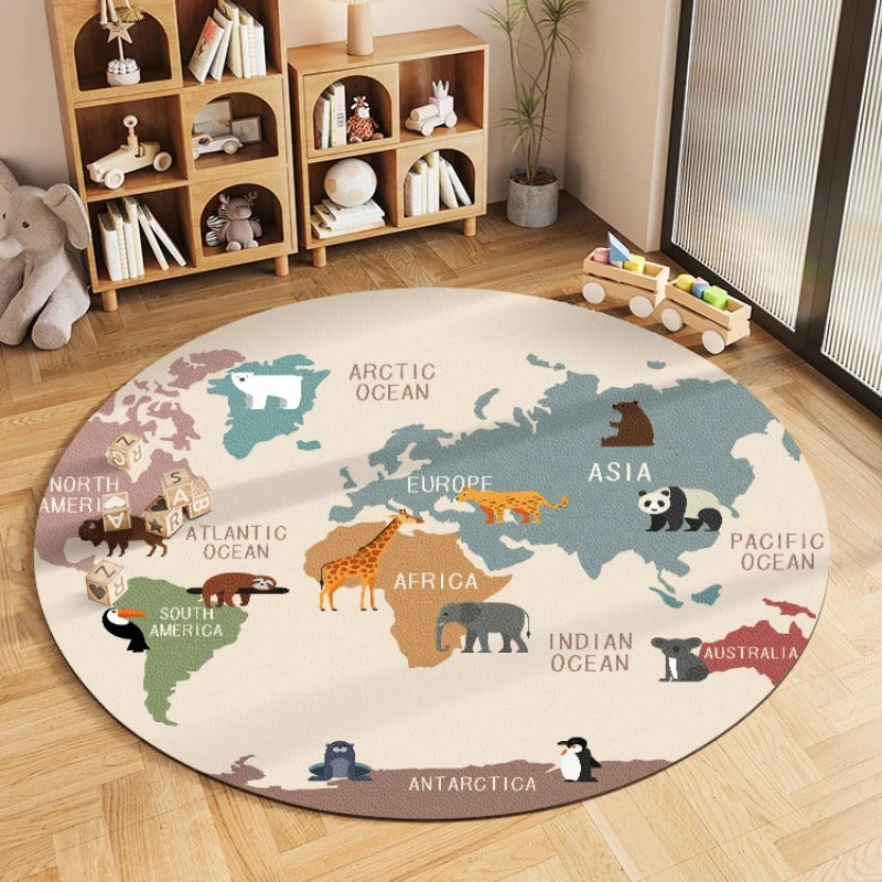 Tapis-Chambre-Enfant-Rond-carte-du-monde