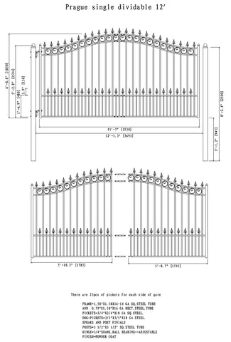 Aleko Steel Single Swing Driveway Gate Prague Style 12 x 6 ft DG12PRASSW-AP